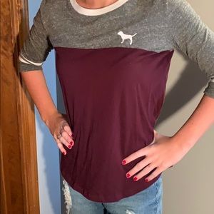 Quarter Length Maroon and Gray Shirt